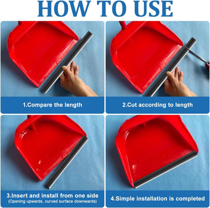 Angoily 4Pcs Dustpan Rubber Strip, 10.23" Dust Pan Lip Replacement, Silicone Edge Protectors, Black Refill Insert for Broom Sweeping Garbage Shovel