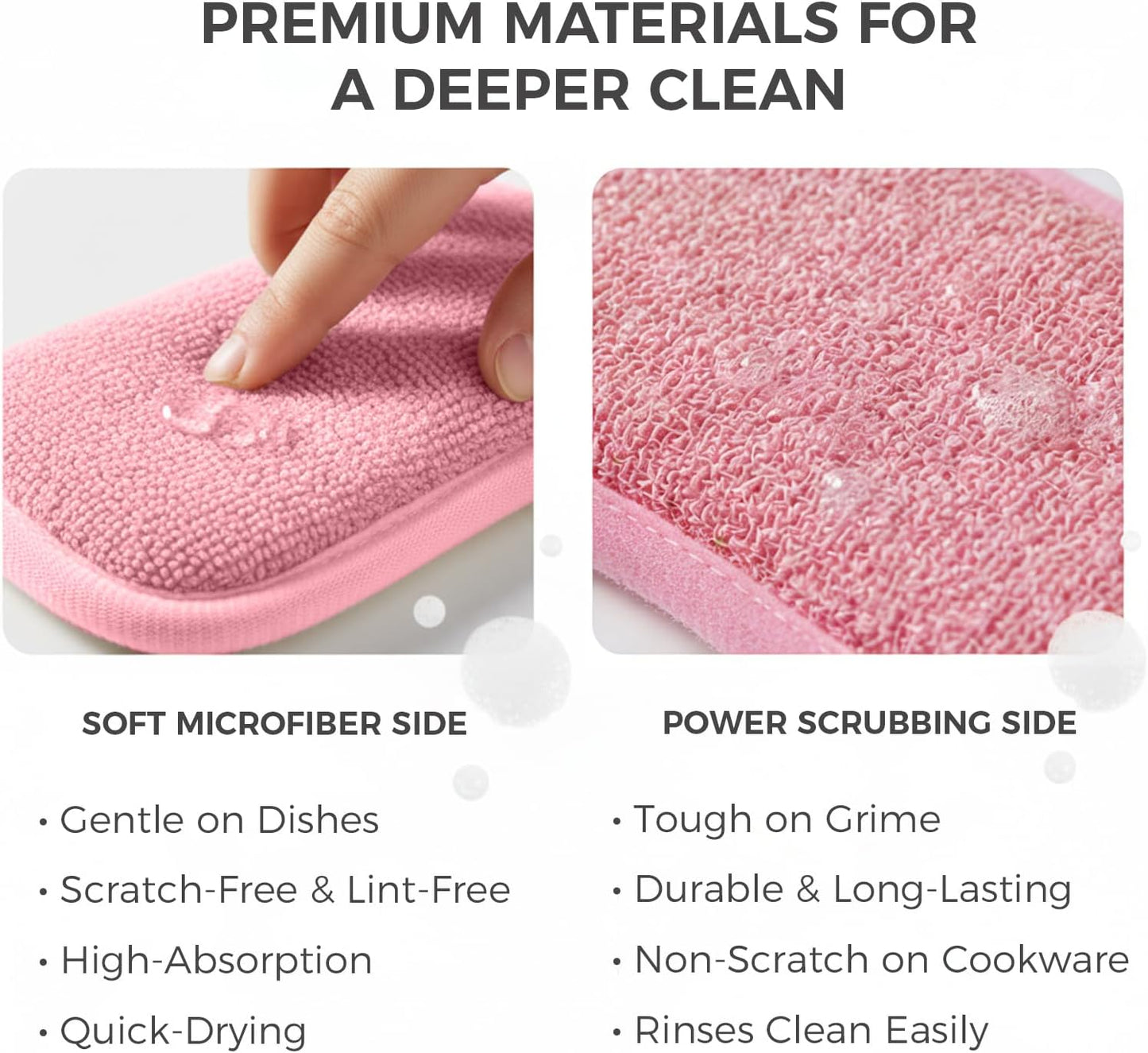 Dual Sided Kitchen Sponges and Scrubbers, 10-Pack - Microfiber & Non-Scratch Scouring Pads for Dishes, Pots, Pans, Stainless Steel, Countertops, Glass Cooktops