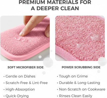 Dual Sided Kitchen Sponges and Scrubbers, 10-Pack - Microfiber & Non-Scratch Scouring Pads for Dishes, Pots, Pans, Stainless Steel, Countertops, Glass Cooktops