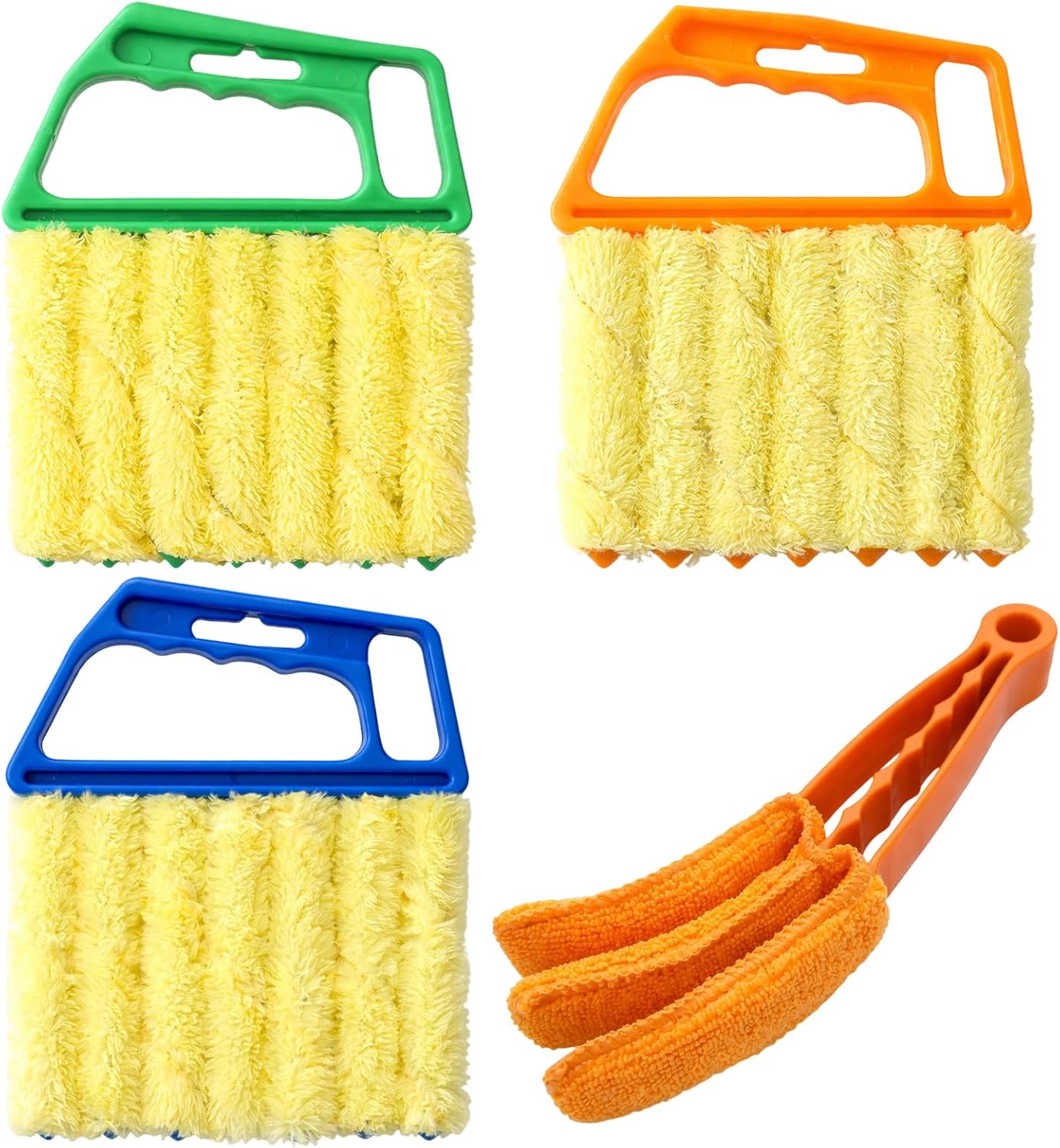4-Piece Set Blinds Cleaner Tool, Mini Blind Cleaner, Blind Duster for Wood Blinds with Large Blue Green Orange Brushes and Small Orange Brush, Efficient Dust Removal for Window Coverings