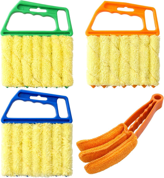 4-Piece Set Blinds Cleaner Tool, Mini Blind Cleaner, Blind Duster for Wood Blinds with Large Blue Green Orange Brushes and Small Orange Brush, Efficient Dust Removal for Window Coverings