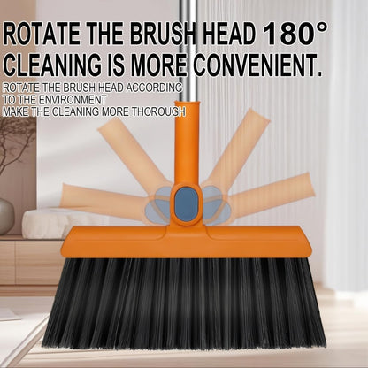 2-in-1 Broom with Dustpan Combo Set,Long Handle Broom Dustpan Combo with Dustpan Teeth to Automatically Clean Hair for Home, Indoor or Outdoor Cleaning Hall Floor (Gray)