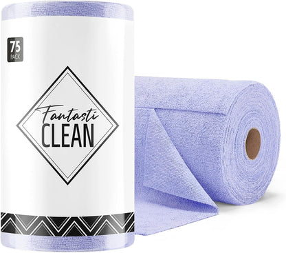 Fantasticlean Microfiber Cleaning Cloth Roll -75 Pack, Tear Away Microfiber Towels, 12" x 12", Reusable, Washable, Scratch Free, Ultra Absorbent Dishcloth for All-Around Cleaning Supplies (White)