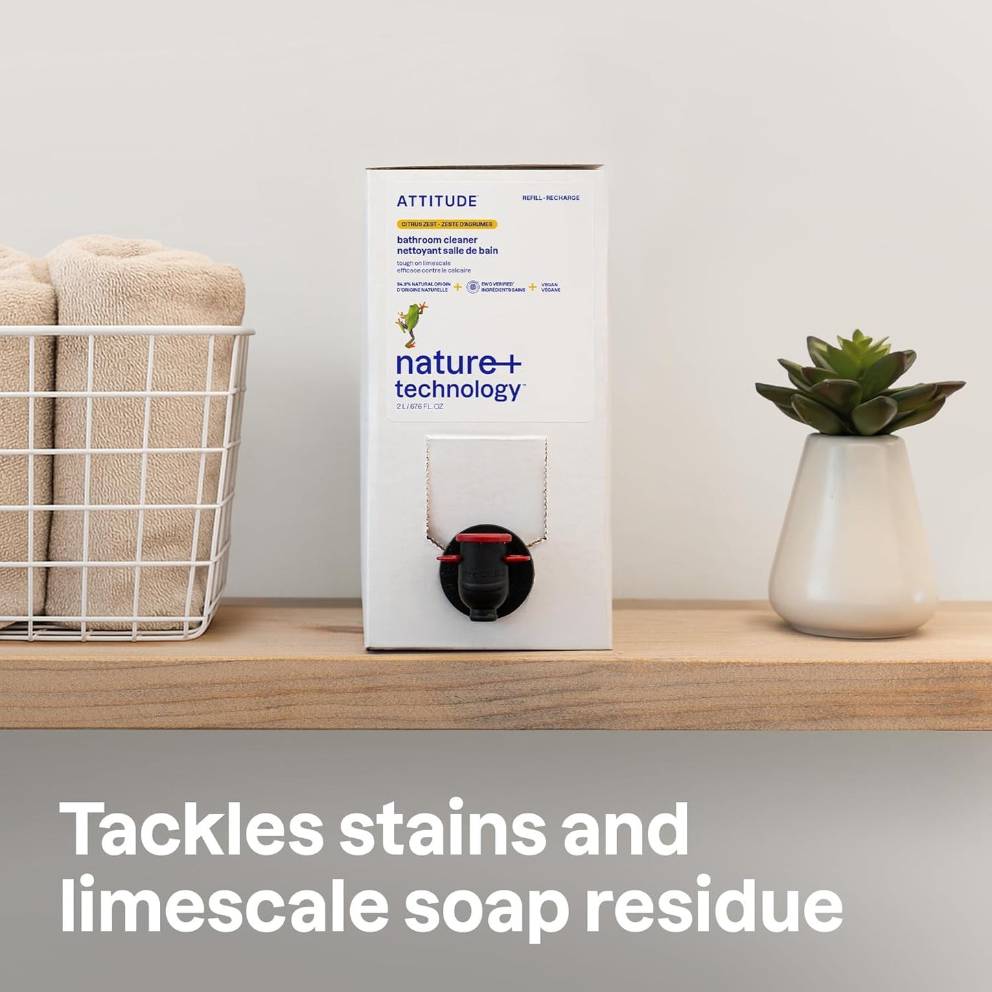 ATTITUDE Bathroom Cleaner Spray, Natural Origin Ingredients, EWG Verified, Eliminates Soap Scum, Limescale, Streak Free, Lemon & Rosewood, 26 Fl Oz