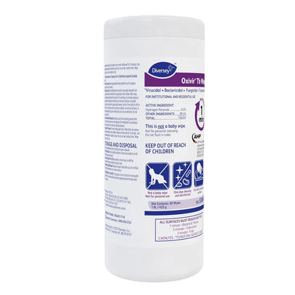 Oxivir Diversey Tb 5388471 Ready-to-Use Disinfectant Cleaning Wipes, Accelerated Hydrogen Peroxide, Large 7x8-Inch Sheets, 60-Wipes, 1-Slim Canister
