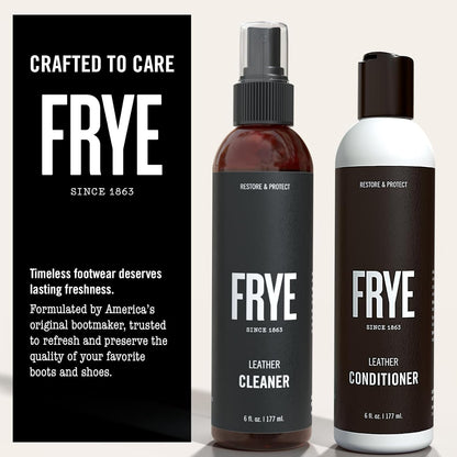 Frye Leather Care Kit – 4 Piece Set with U.S.-Made Leather Cleaner & Conditioner – Brush, Cloth, and Gift Box – Leather Shoe & Boot Cleaning Kit