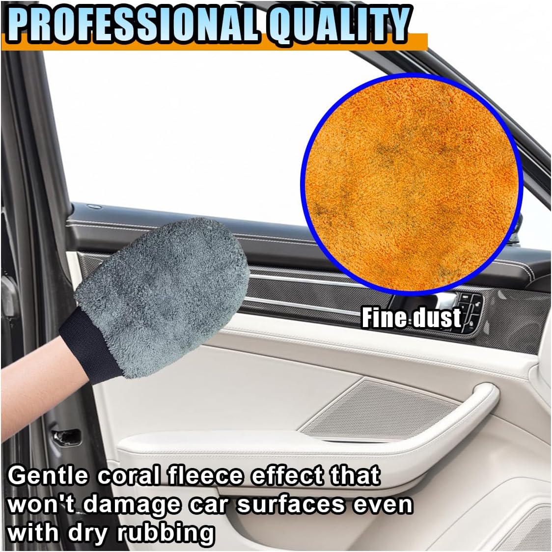2PCS Coral Fleece Car Wash Mitts, No Scratch Microfiber Wash Mitt Car Cleaning Glove, Reusable Dusting Mitt with Elastic Wrist Cuff for Car Washing and Detailing (Palm Glove)