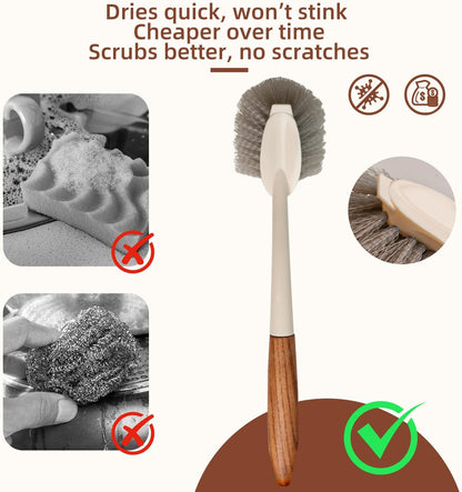 4-Pack Heavy Duty Scrub Brushes Set with Wooden Handles, Triangle & Square Floor Scrubber, Dish Brush, Grout Cleaner for Kitchen, Bathroom, Tile, Carpet & Stubborn Stains Removal