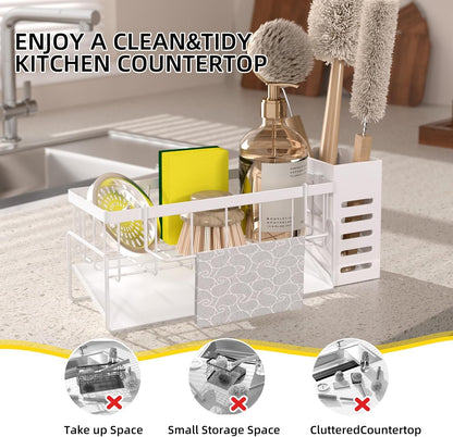 Kitchen Caddy Sink Organizer,Sponge Holder for Kitchen Sink,Dish Soap Dispenser,Kitchen Sink Accessories Countertop Organizer,Stainless Steel Sink Sponge Caddy Over the Sink Shelf