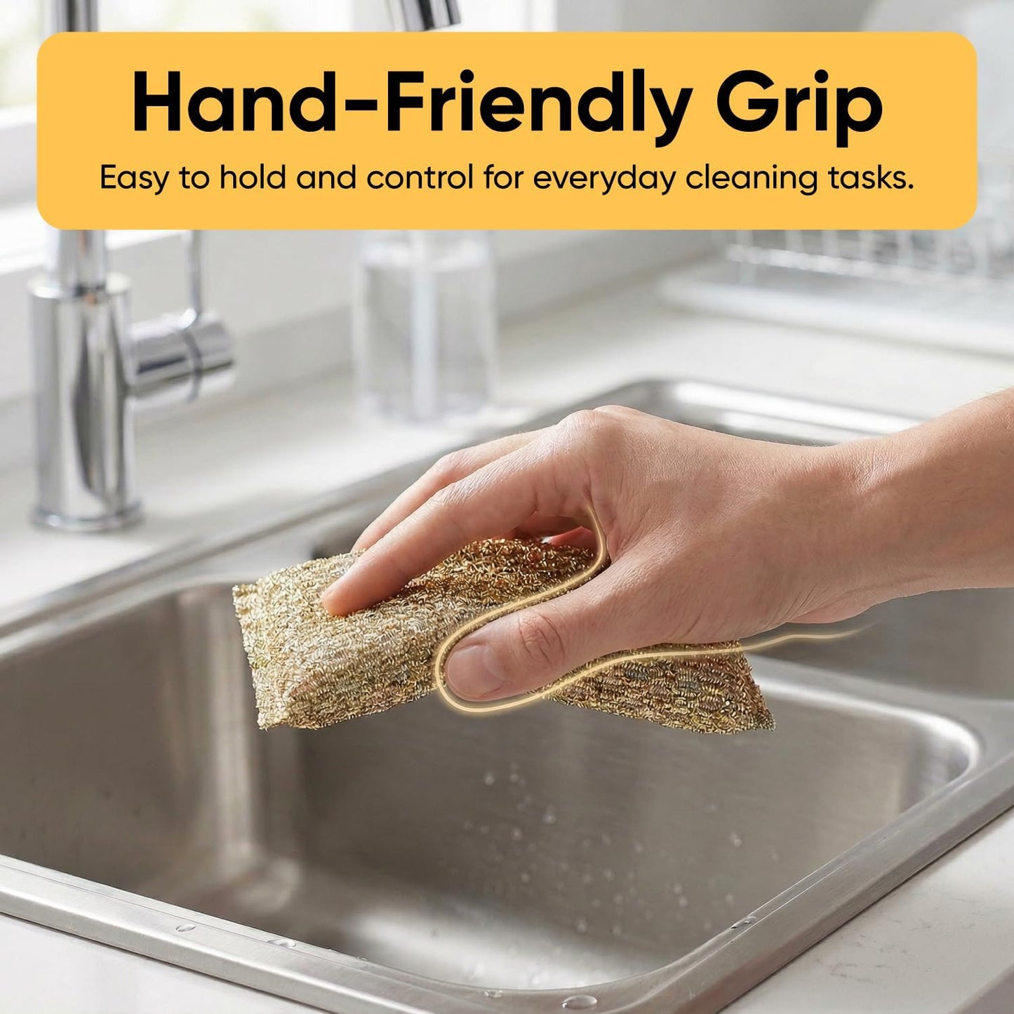 Kitchen Sponge Scrubber, Heavy Duty, Hand Friendly Scouring Sponge for Sink, Pot, Dish Washing Scrubber Non-Scratch, Kosher Sponge, by Superio (Silver-Gold)