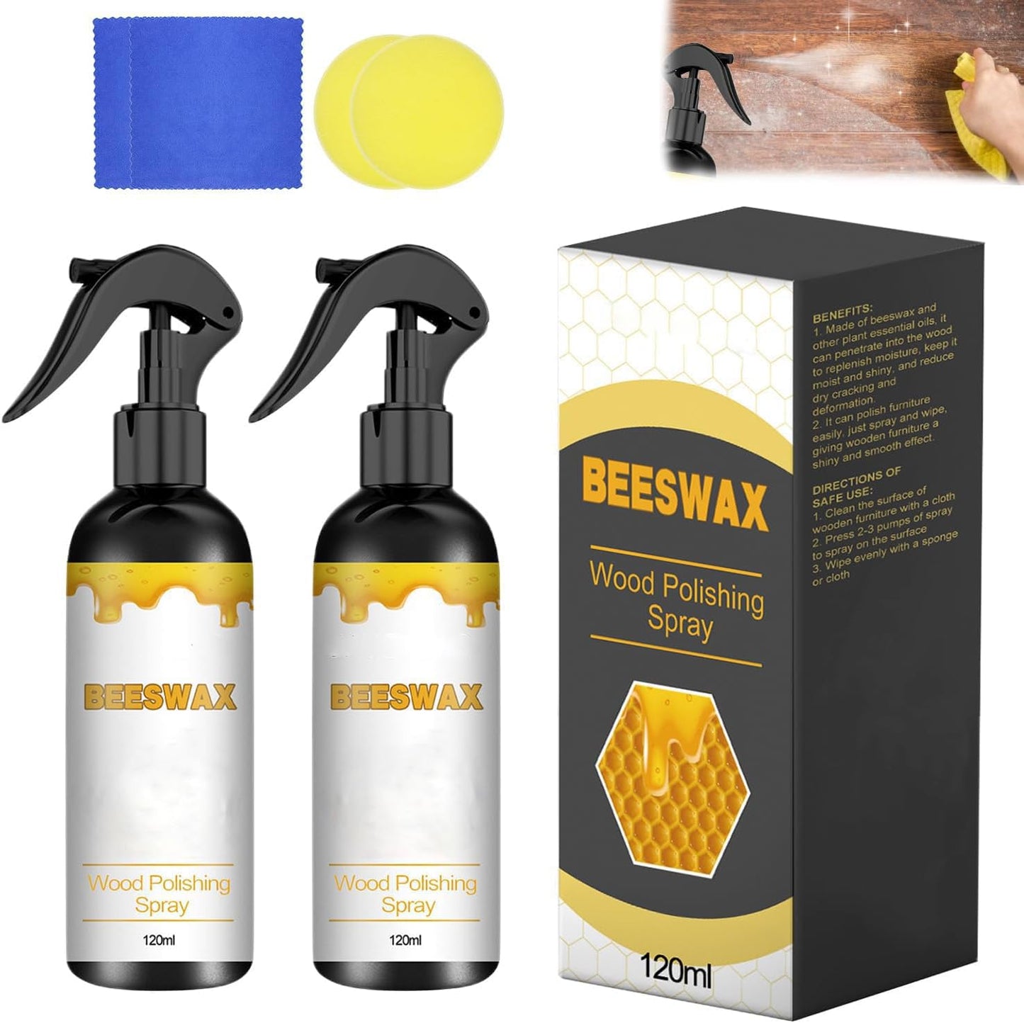 VOYOCUGE 2PCS Natural Beeswax Care Spray & Restorer, Natural Beeswax Spray For Wood, For Living Room, Kitchen, Furnishings and Wooden Floors