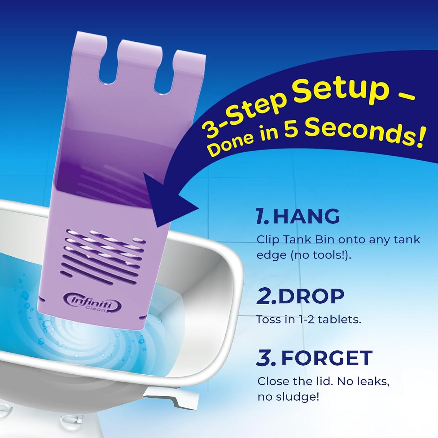 Toilet Tank Tablet Holder with 2 Blue Toilet Bowl Tablets, 8.97 x 3.22 x 2.25 Inch Tablet Holder - Prevents Flapper Jams & Residue, Extends Life of Drop-In Cleaner Tablets