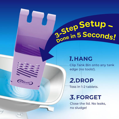 Toilet Tank Tablet Holder with 2 Blue Toilet Bowl Tablets, 8.97 x 3.22 x 2.25 Inch Tablet Holder - Prevents Flapper Jams & Residue, Extends Life of Drop-In Cleaner Tablets