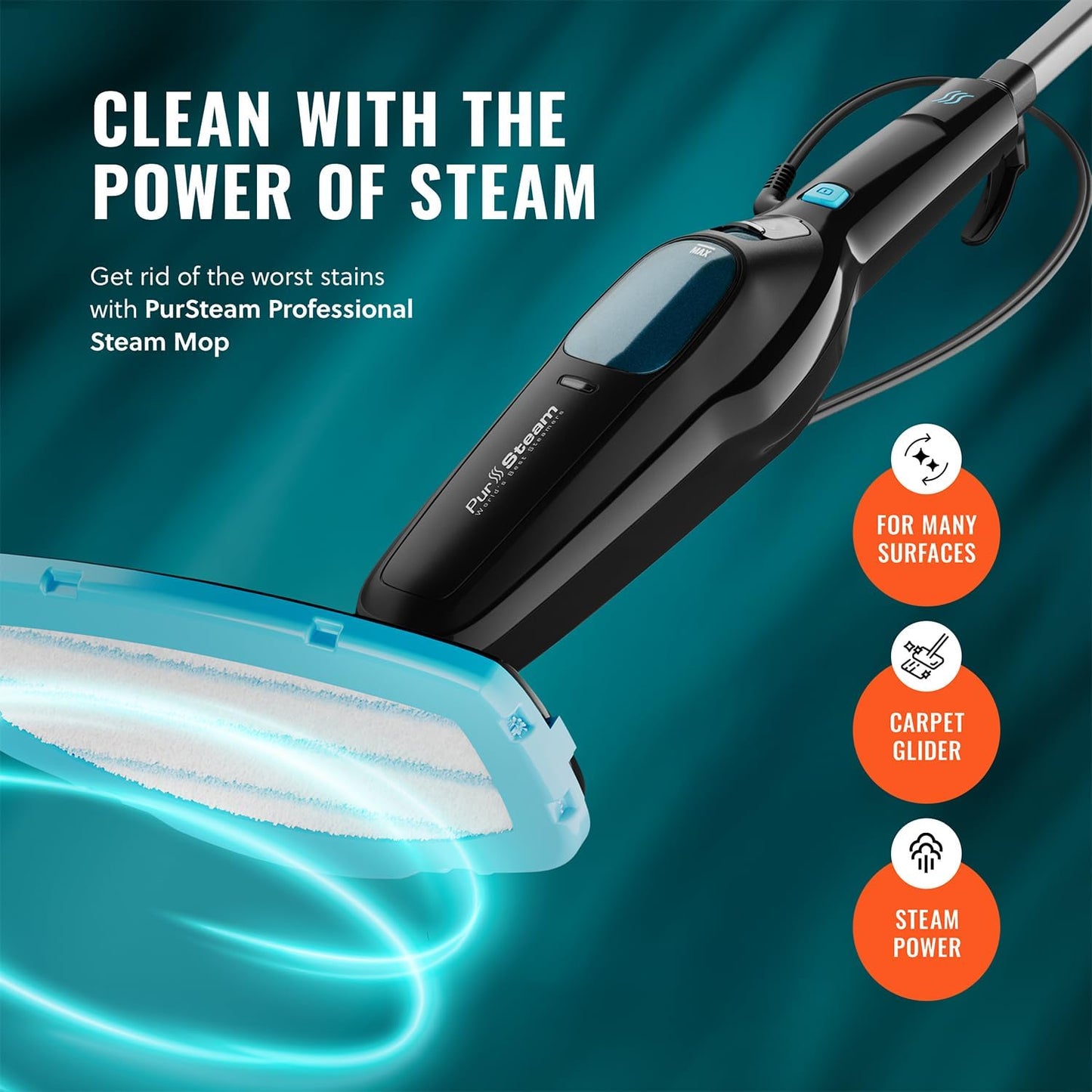 PurSteam 10-in-1 Steam Mop, Floor Steamer with Detachable Handheld Steam Cleaner for Tile, Hardwood Floors