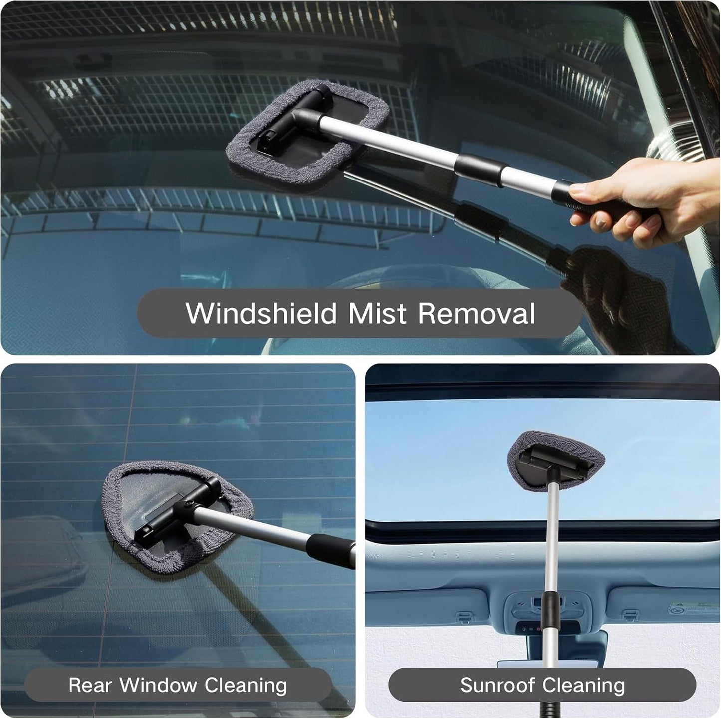 Qydipclin 11pcs Windshield Cleaner Tool, Car Window Cleaning Wash Kit with 6 Reusable Microfiber Pads 2 Spray Bottles and Extendable Handles Auto Glass Wiper Kit, Blue