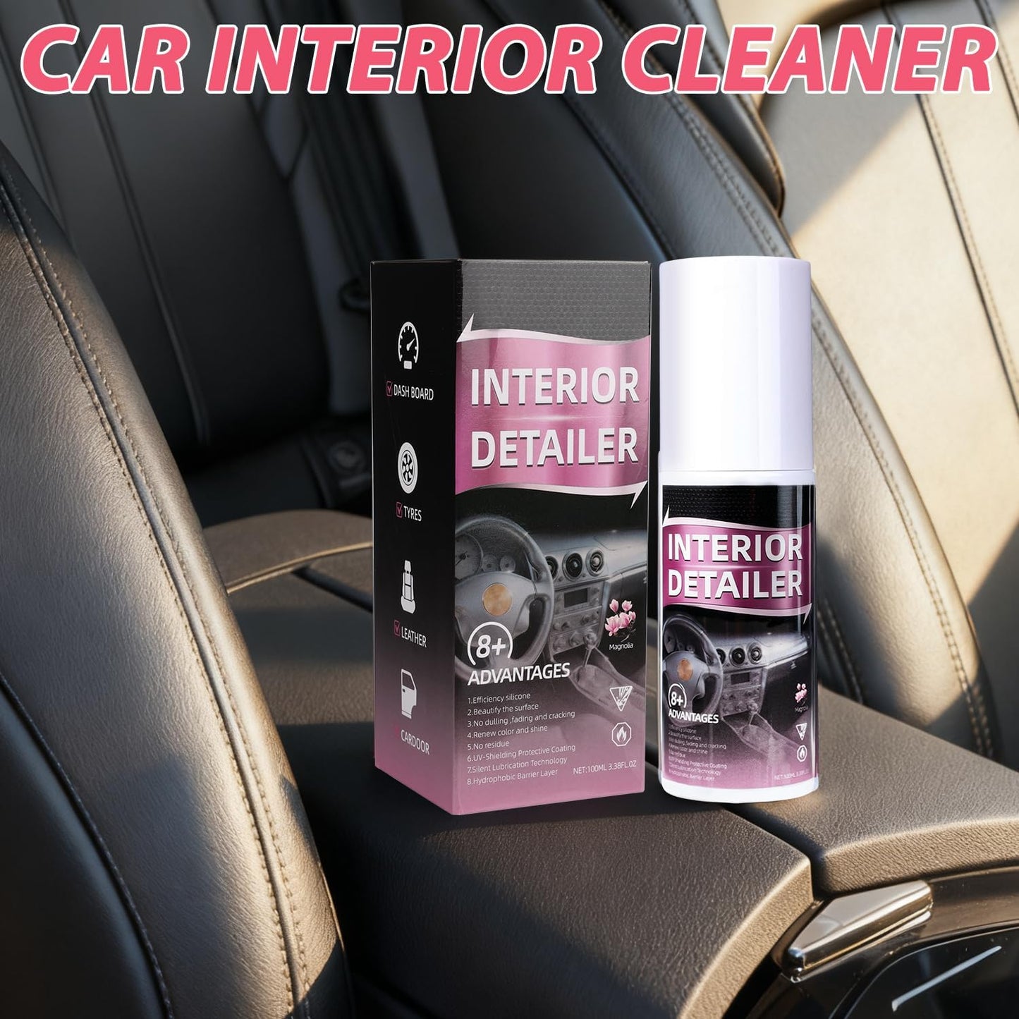 Car Interior Cleaner Spray,Polishing Cleaner-All Purpose Polishing Detailer for Dashboard, Leather, Plastic & Rubber-Advanced Plastic Clarify & Anti-Dust Formula for Auto Detailing(2 Pack)