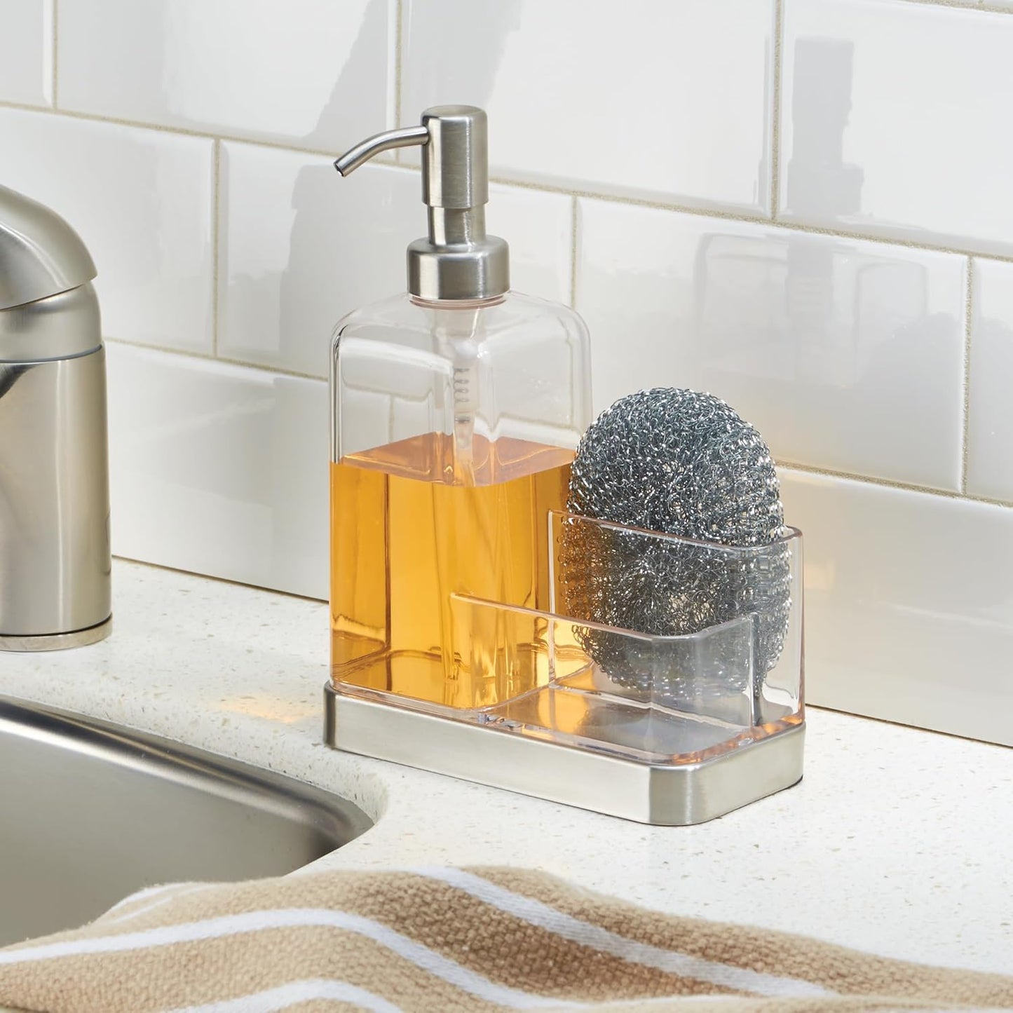 iDesign Forma BPA-Free Plastic Soap and Sponge Sink Organizer Caddy - 6" x 3.5" x 8.25", Clear/Matte Black