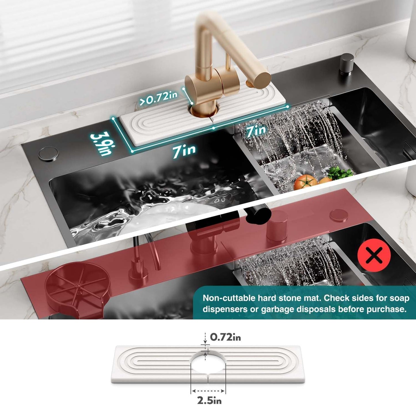 Eormoe Faucet Mat for Kitchen Sink – Diatomite Stone Drying Mat & Sink Protectors, Prevent Moisture – Sink Splash Guard Water-Absorbing Stone Tray for Bathroom Counter (Light Grey, 23.6" x 3.9")
