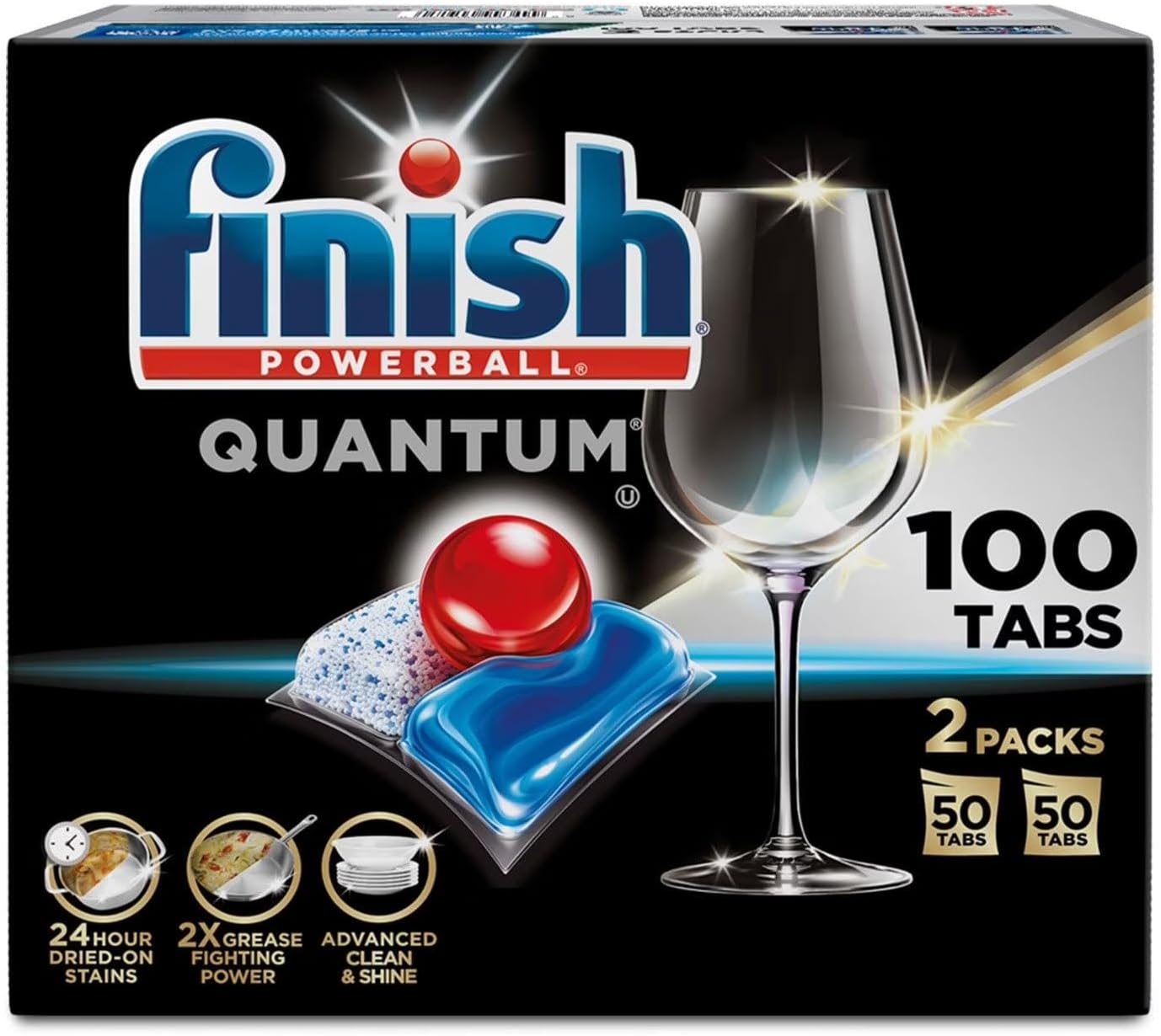 Finish - Quantum with Activblu Technology - 50ct - Dishwasher Detergent - Powerball - Ultimate Clean and Shine - Dishwashing Tablets - Dish Tabs-(Packaging May Vary)