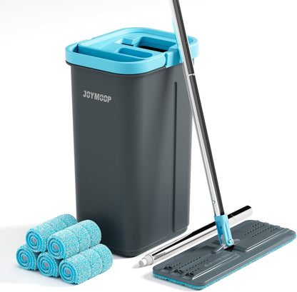 JOYMOOP Microfiber Flat Mop and Bucket System, Mops for Floor Cleaning and Wall Cleaner, Hardwood, Tile, Laminate, Vinyl Floors, Smooth Walls, and Glass Windows - 50" Flat Mop+1 Microfiber Pad[White]