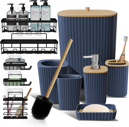 Clara Clark Bathroom Set - Sage Green Bathroom Accessories Set, 6PC Bathroom Accessory Set, Bathroom Sets with Toilet Brush, Trash Can & Soap Dispenser