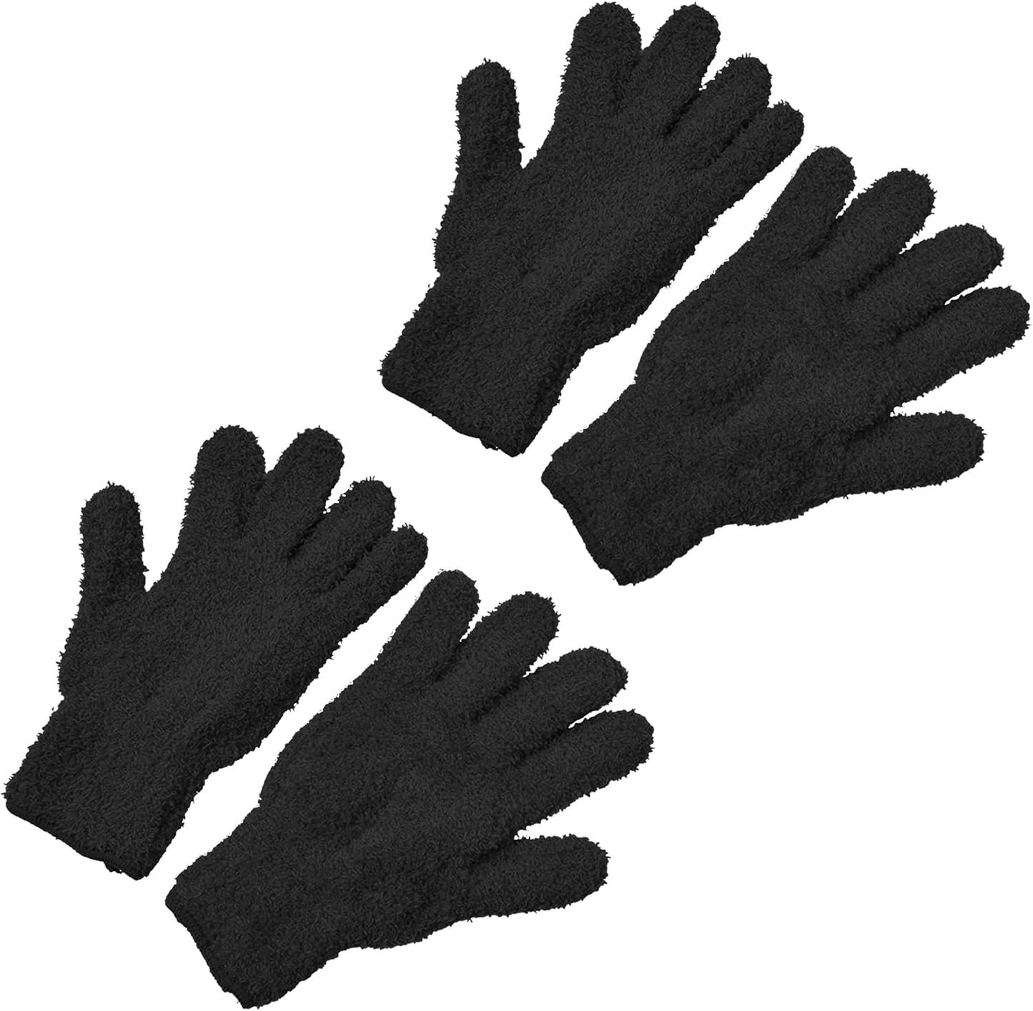 2 Pairs Black Reusable Plush Microfiber Gloves for Cleaning and Dusting, Soft Dusting Gloves for Furniture, Blinds, Car Interior, and Electronics