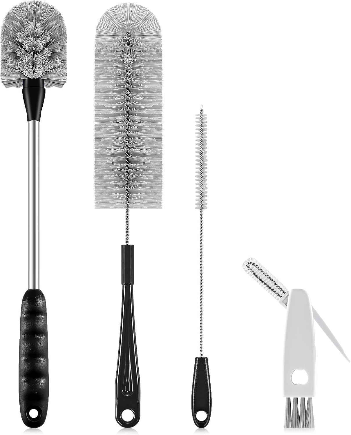 Bottle Brush Set with Straw Cleaner Brush and 3 in 1 Cup Lid Cleaning Brush, Water Bottle Cleaner with Long Handle for Cleaning Narrow Neck Beer, Cup, Wine Glasses, Tumblers, Baby Bottles