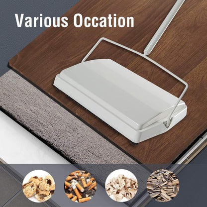 JEHONN Carpet Floor Sweeper Manual with Horsehair, Non Electric Quite Rug Roller Brush Push for Cleaning Pet Hair, Loose Debris, Lint (Black)