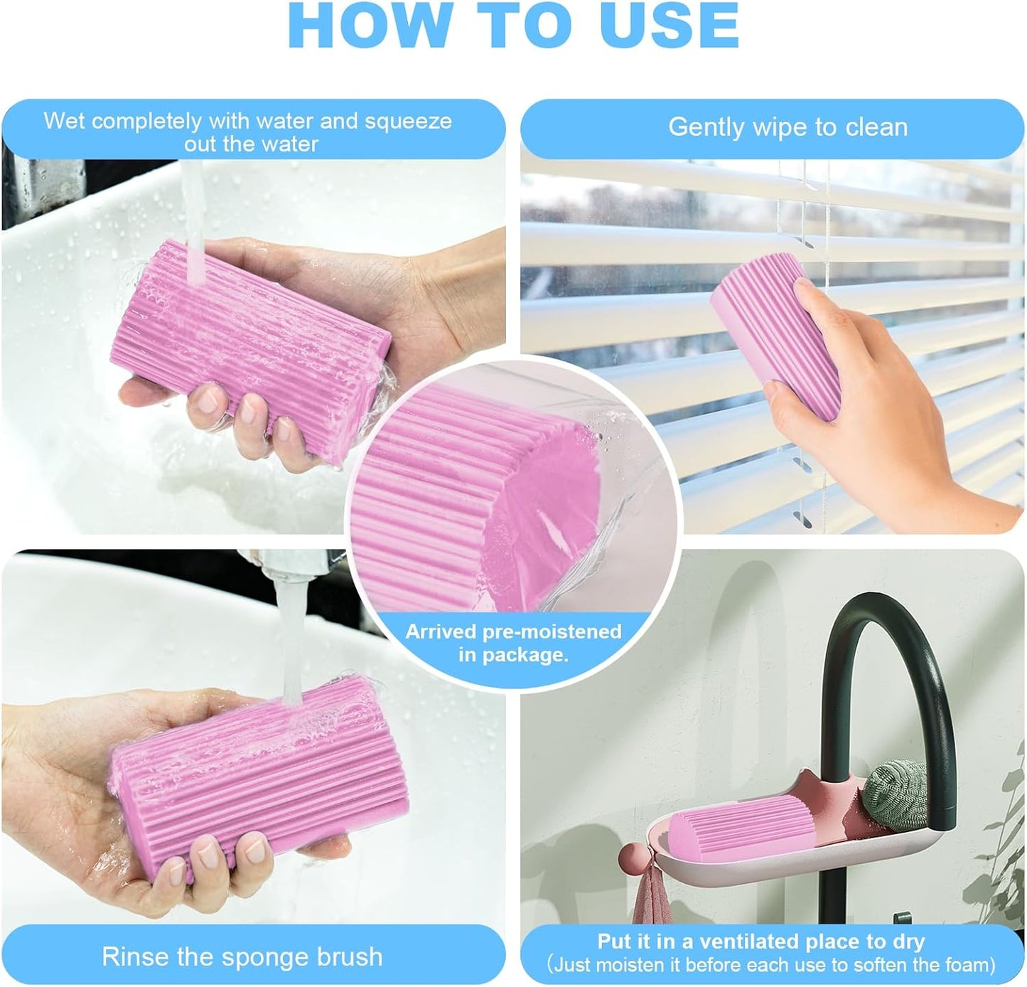 2-Pack Damp Duster Sponge for Clean, Magic Sponge Eraser Baseboard Cleaner Tool, Dusters for Cleaning Blinds, Glass, Vents, Railings, Mirrors,Window Track Grooves and Faucets