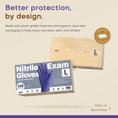 SUP Powder-Free Nitrile Exam Gloves, 100 Count Food Safe Latex-Free Medical Non-Sterile Cooking Disposable Glove, Blue Violet