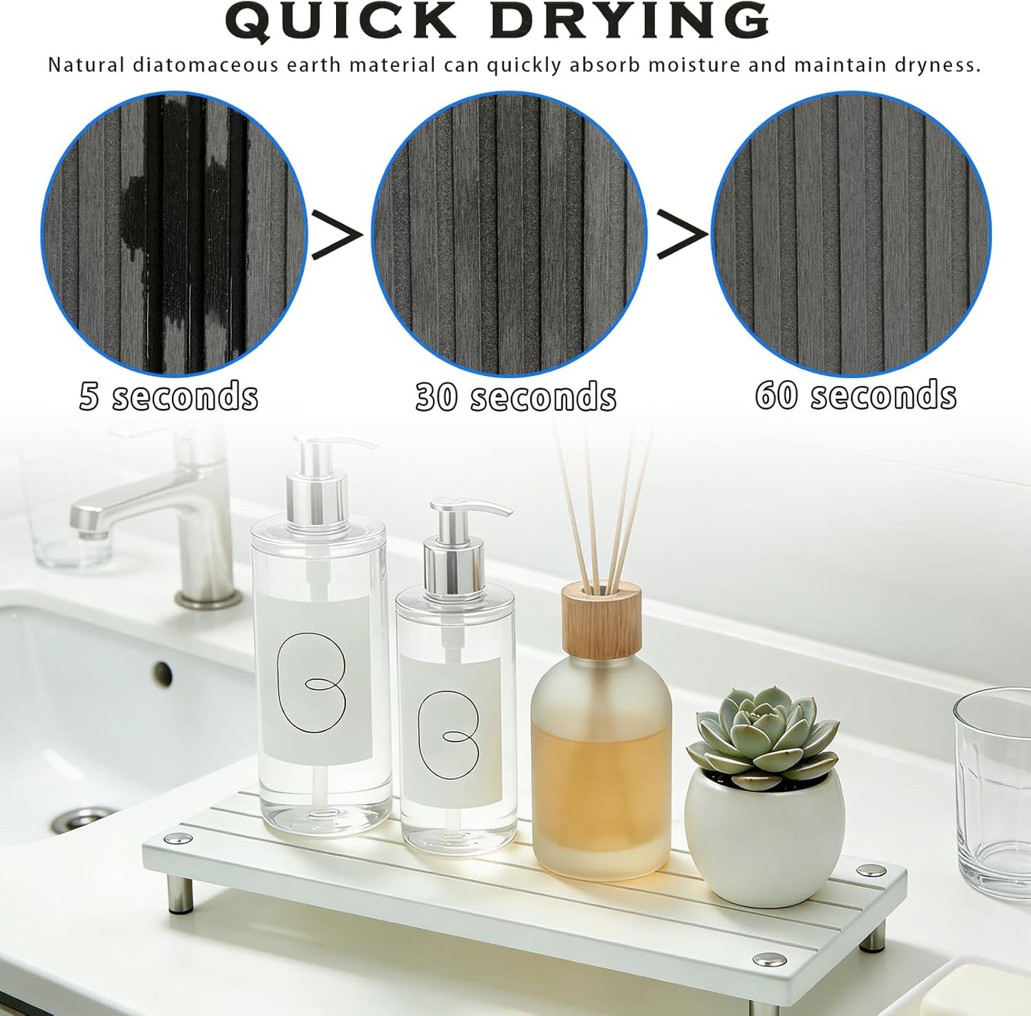 Instant Dry Sink Tray, Anti-Slip Stone Sink Caddy, Durable Kitchen Sink Organizer, Quick Dry Water Absorbing Stone Tray for Bathroom Counter, Stone Soap Tray -Dark Gray