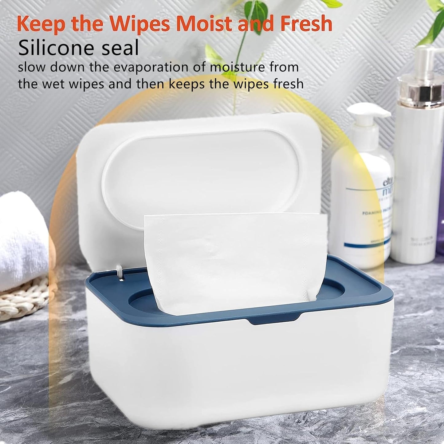 Wipe Dispenser White,Reusable Flushable Wipe Holder Set with 2Pcs Refillable Portable Wipe Bag for Baby Adult Bathroom,Wipe Container with Lids Keeps Wipes Fresh,Baby Shower New Mom Gifts