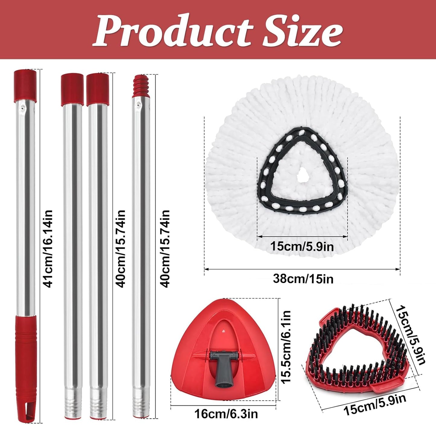 Mop Heads Replacements,Scrubber Head,Base and Pedal Bearing Replacement Combo Set for O-Cedar EasyWring 1-Tank System,Microfiber Mop Replace Head and Scrub Brush for Multi Surface Floor