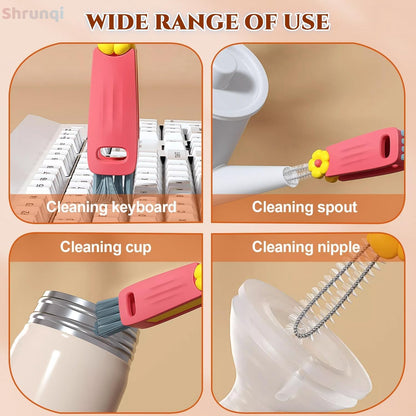 4-in-1 Bottle Cleaning Brush Set, Multifunction Silicone Cup Lid Gap Cleaner, Home Kitchen Crevice Cleaning Tools, 3 Pcs, Multicolor