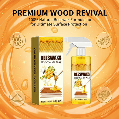 Beeswax Wood Polish Spray, Bees Wax Furniture Polish and Cleaner with Sponge & Towel, Wood Cleaner for Floors, Cabinets, Tables, Doors, Laminate and Finished Wood Surfaces, Citrus Scent, 120ML
