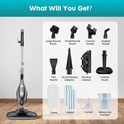 OLIXIS 10-in-1 Steam Mop, 1550W Detachable Handheld Steam Cleaner for Floor Cleaning, 16FT Cord, 2 Washable Pads, Multi-Purpose Floor Steamer for Hardwood, Carpet, Tile, Grout, Windows, White Green