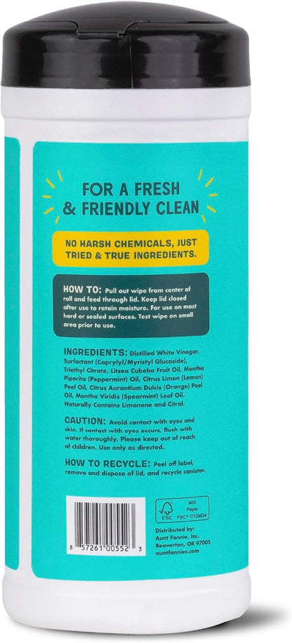Aunt Fannie's Natural Cleaning Vinegar Wipes, Multipurpose Surface Cleaner, Eucalyptus Scent, 35 Count (Pack of 1)