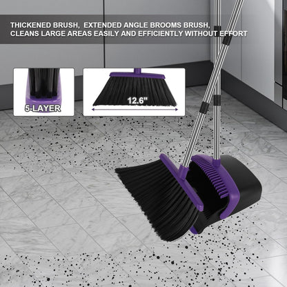 Broom and Dustpan Set, Household Broom with Dustpan Combo Set, 51" Long Handle, Dust Pan Set for Kitchen Office Lobby Floor