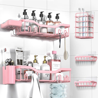 NESOMI Shower Caddy Adhesive Shower Organizer 7-Pack, Rustproof Stainless Steel Bathroom Shelves, Large Capacity No-Drill Rack Storage Accessories with Soap Dish Toothbrush Holder &24 Hooks Home Decor