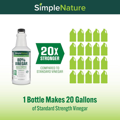 SimpleNature 45% Vinegar (1 Gallon) - Highly Concentrated Vinegar for Heavy-Duty Cleaning Power for Home & Patio, Limescale Removal & DIY Formulas - Dilutes Easily - Free of Dyes or Fragrance