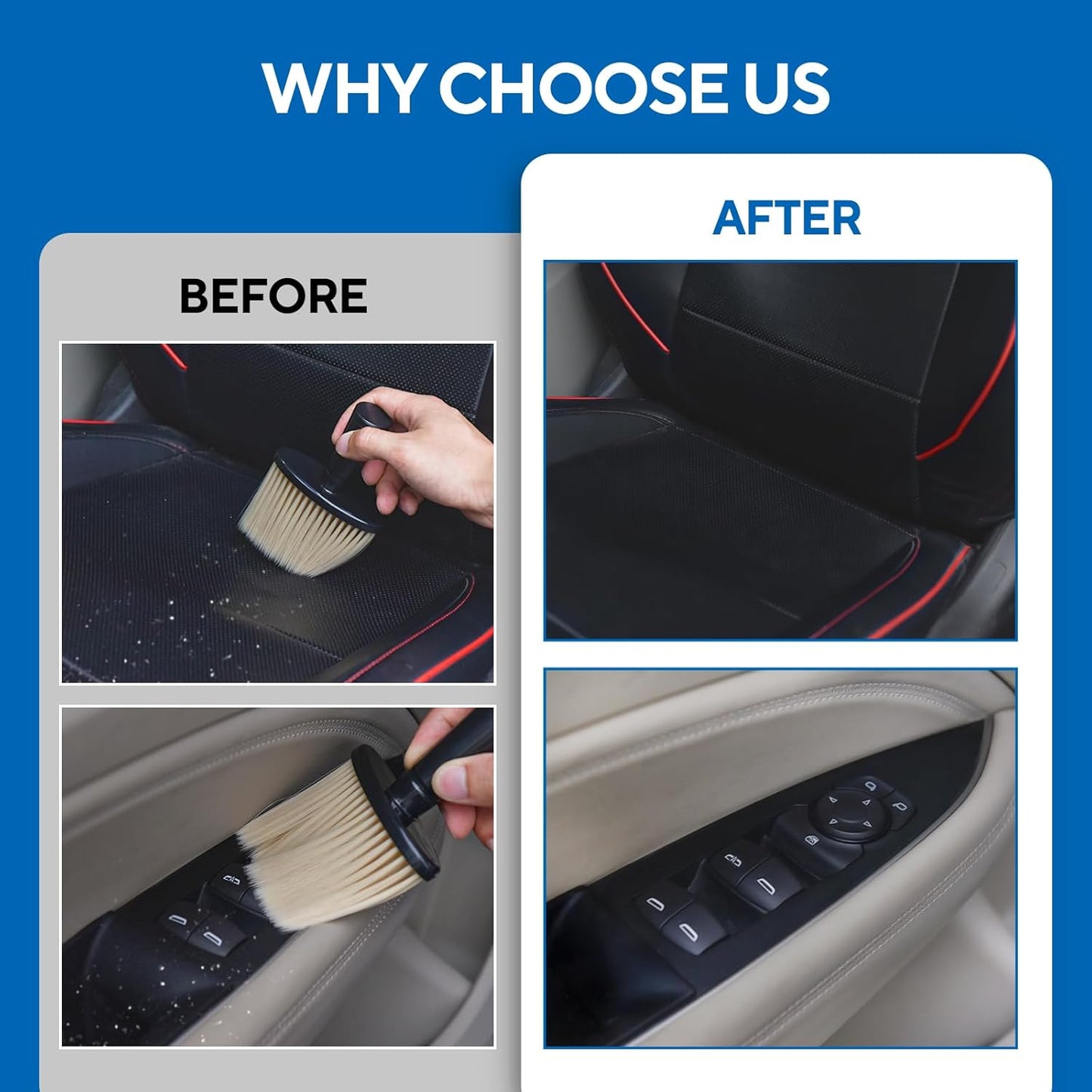 7PCS Car Detailing Brush Kit - Ultra Soft Boars Hair Car Interior Detailing Brushes, Includes 4 Different Brushes, Multi-use for Cleaning Interior or Exterior - Perfect Car Accessory Gift