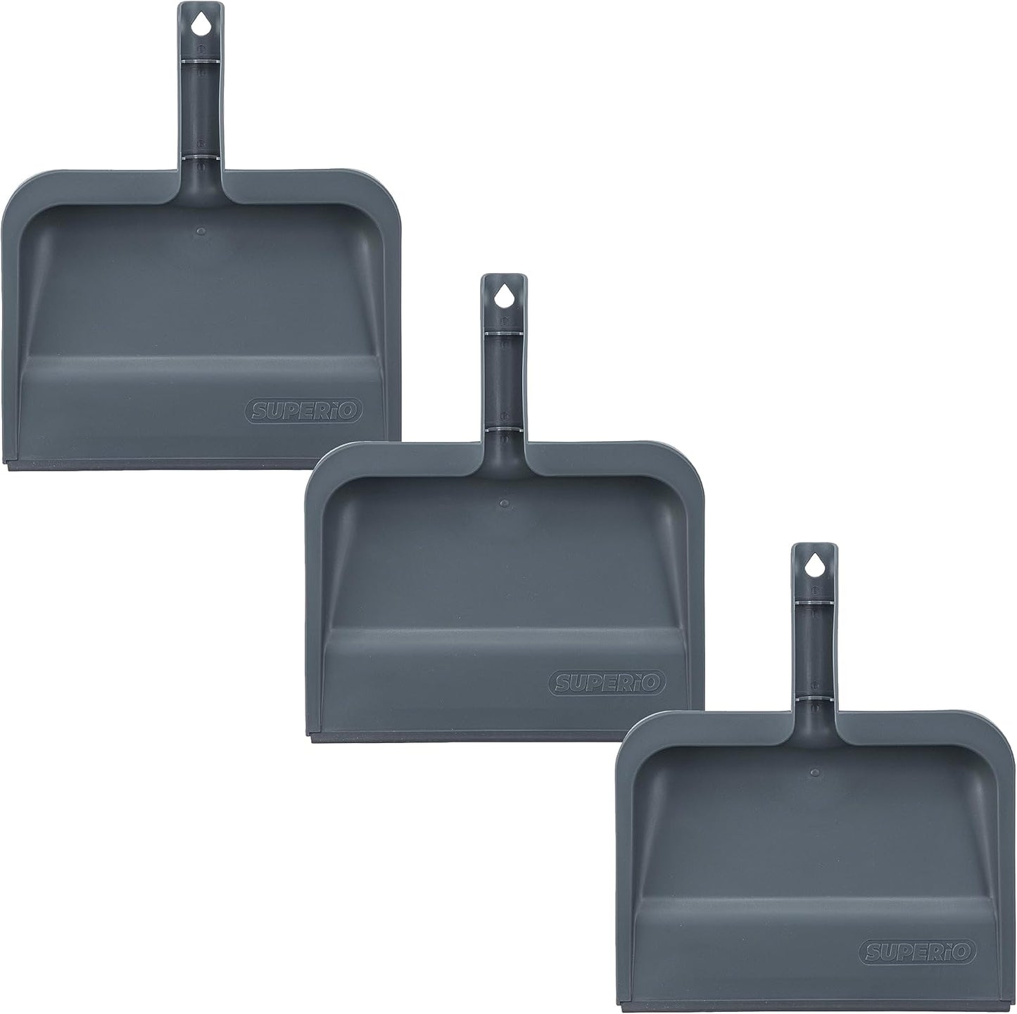 Superio Clip-On Dustpan with Rubber Lip - 10-inch Wide Durable Plastic Dust Pan with Comfort Grip Handle, White, 1-Pack