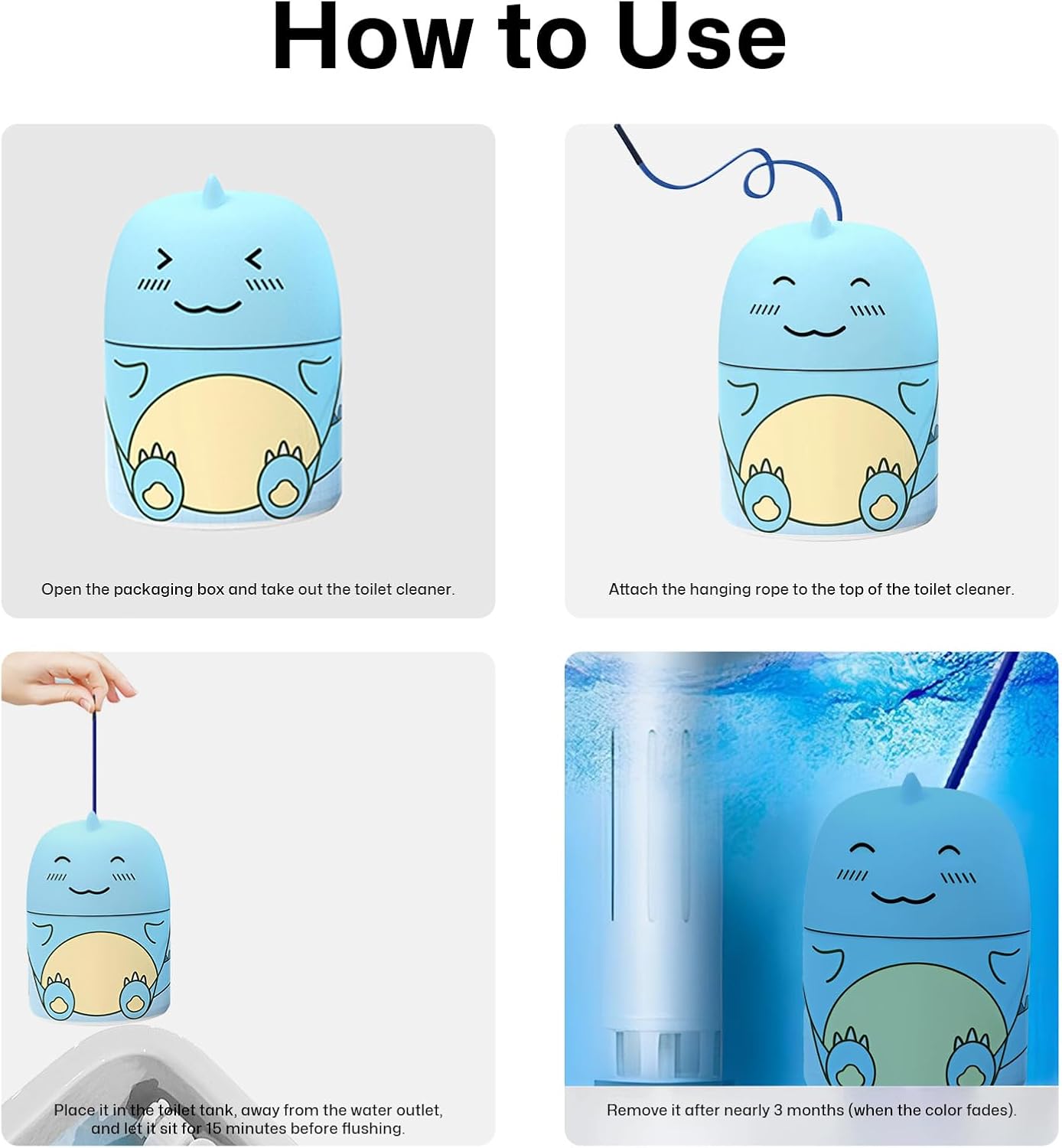 Toilet Bowl Cleaners Automatic Toilet Cleaner for Inside the Bowl Bathroom Toilet Tank Cleaner Dinosaur Shape Design Household with Rope Toulet Cleaning Supplies - Pink Peach Scent
