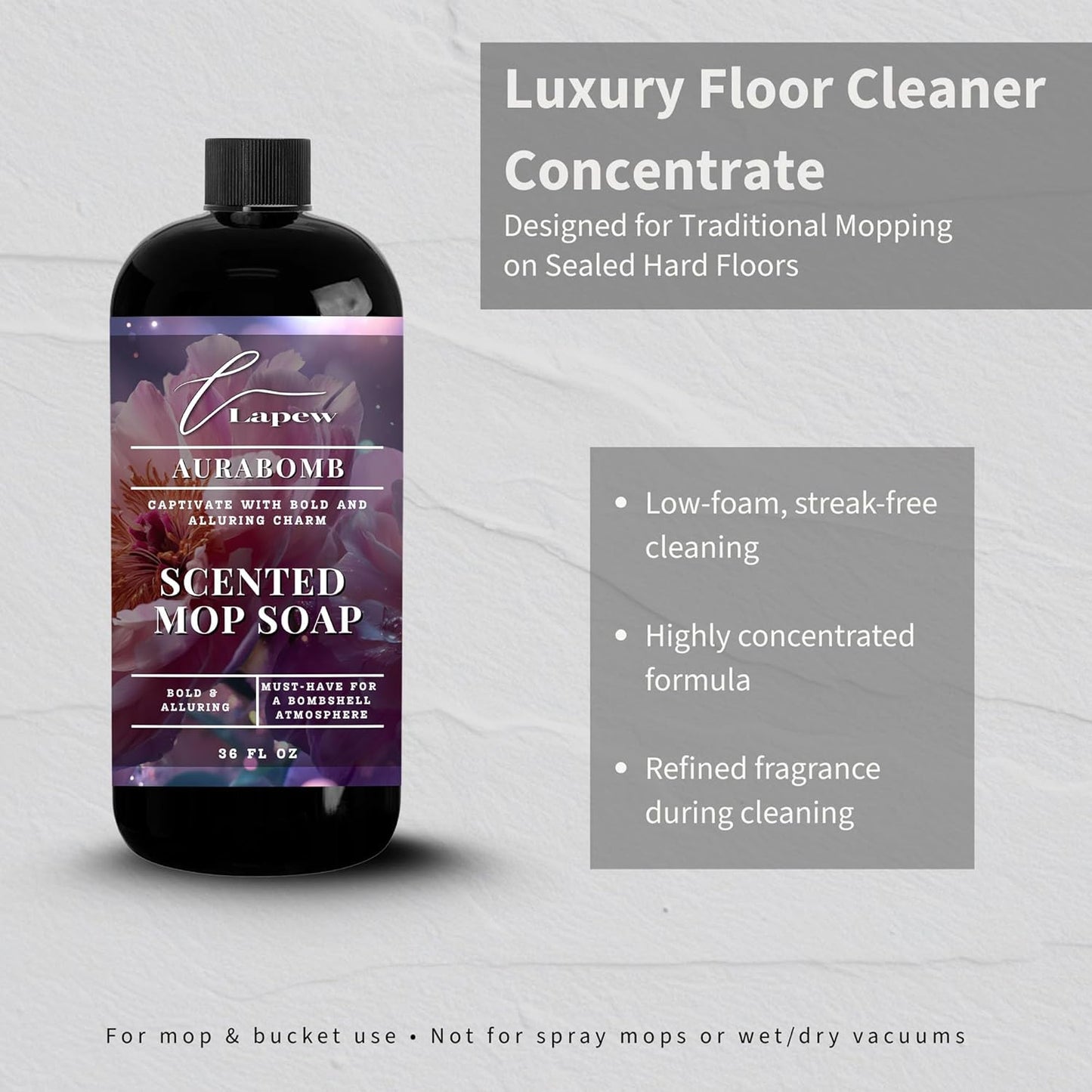 Lapew Baccarat Scented Mop Soap - Luxury Floor Cleaner Concentrate for Mopping Tile, Laminate, Vinyl & Hardwood | Streak-Free, Low-Foam | 36 oz - Colors C