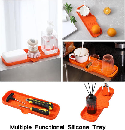 MicoYang Silicone Bathroom Soap Dishes with Drain Spout-Bathroom and Kitchen Sink Organizer,Sponge Holder,Dish Soap Tray,Perfect for Dispenser,Scrubber,Bottle,Cup on Sink or Counter-Black 4.9"×3.2"