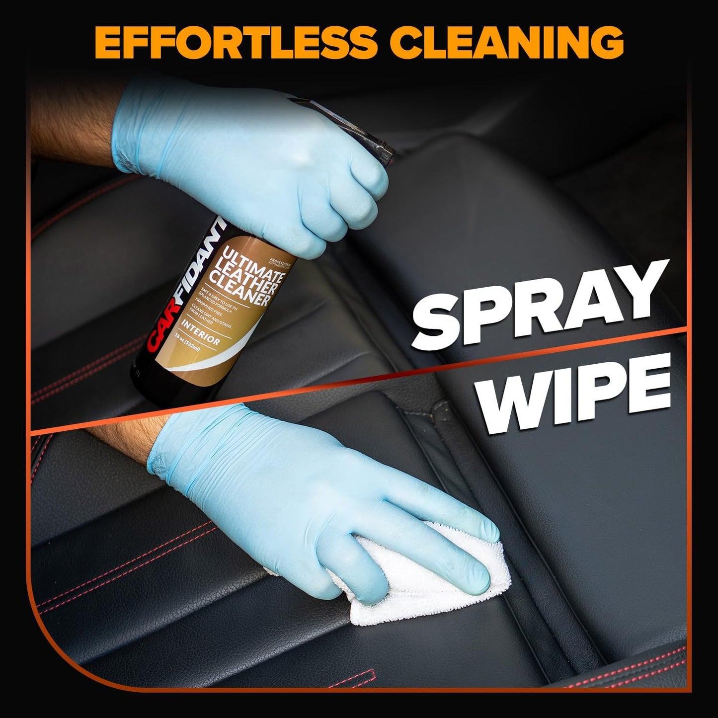 Leather Couch Cleaner - pH Neutral, Non-Toxic & Non-Greasy - Gently Removes Stains & Restores Natural Look - Safe for Car Leather Seats, Interior & Upholstery, Furniture & Sofa - 18 fl. Oz with towel