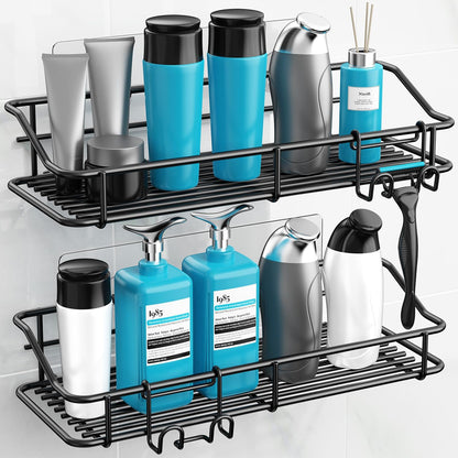 Nieifi Shower Caddy Shelf Storage Rack Adhesive Without Drilling Stainless Steel with Hooks for Washroom, Lavatory, Restroom, Toilet, Bathroom, Kitchen - 2 Pack
