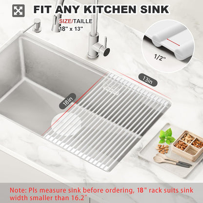 MERRYBOX Triangle Roll Up Dish Drying Rack Over The Sink, 2025 Anti-Rust Sink Drying Rack with Full Silicone Wrapped for Top of Corner, Anti-Slip Organizer for Kitchen