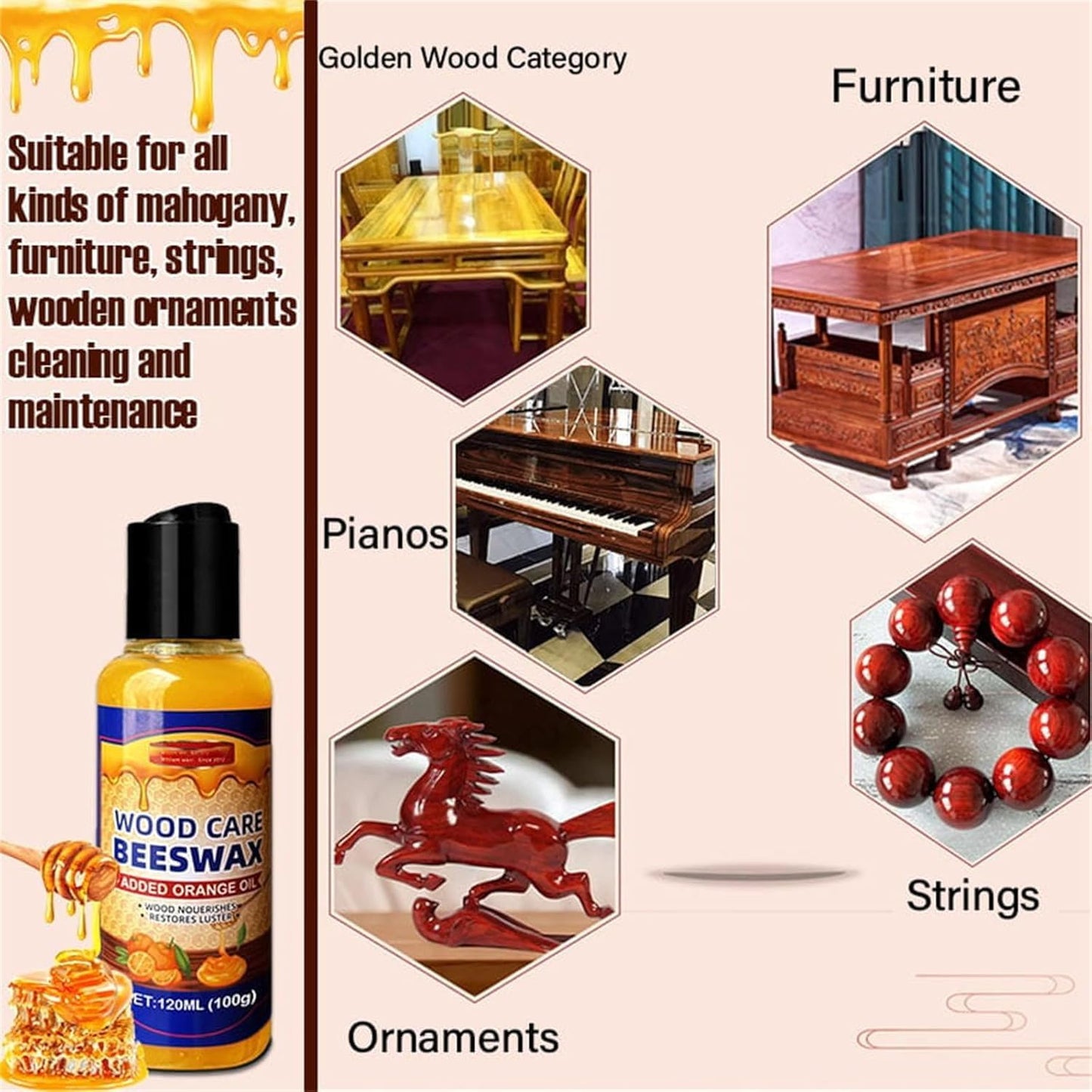 Natural Beeswax Essential Orange Oil Wood Conditioner, Micro-molecularized Floor Polish Repairing Care Beeswaxs Spray for Furniture Polish and Cleaner, Restore Spray for Floors (3)