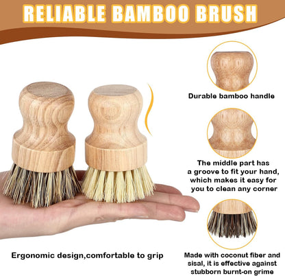 Nuenen 12 Packs Bamboo Dish Scrub Brushes Wooden Scrubbers Set Kitchen Dishwashing Scrubber with Natural Sisal Bristles for Iron Pot Pan Sink(Sisal)